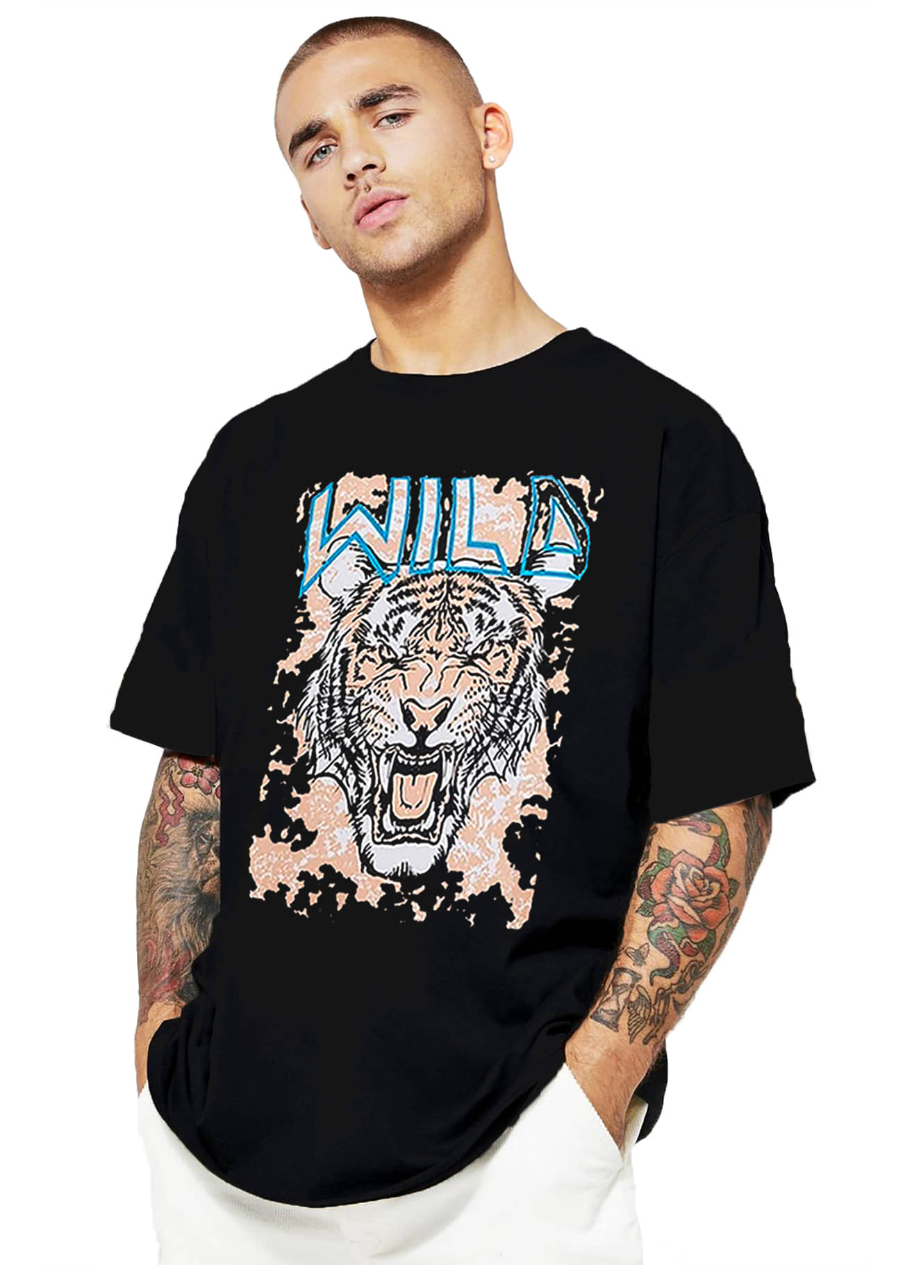 Leotude Pack of 1 Cotton Blend Oversized Fit Men's T-Shirt ( Black )