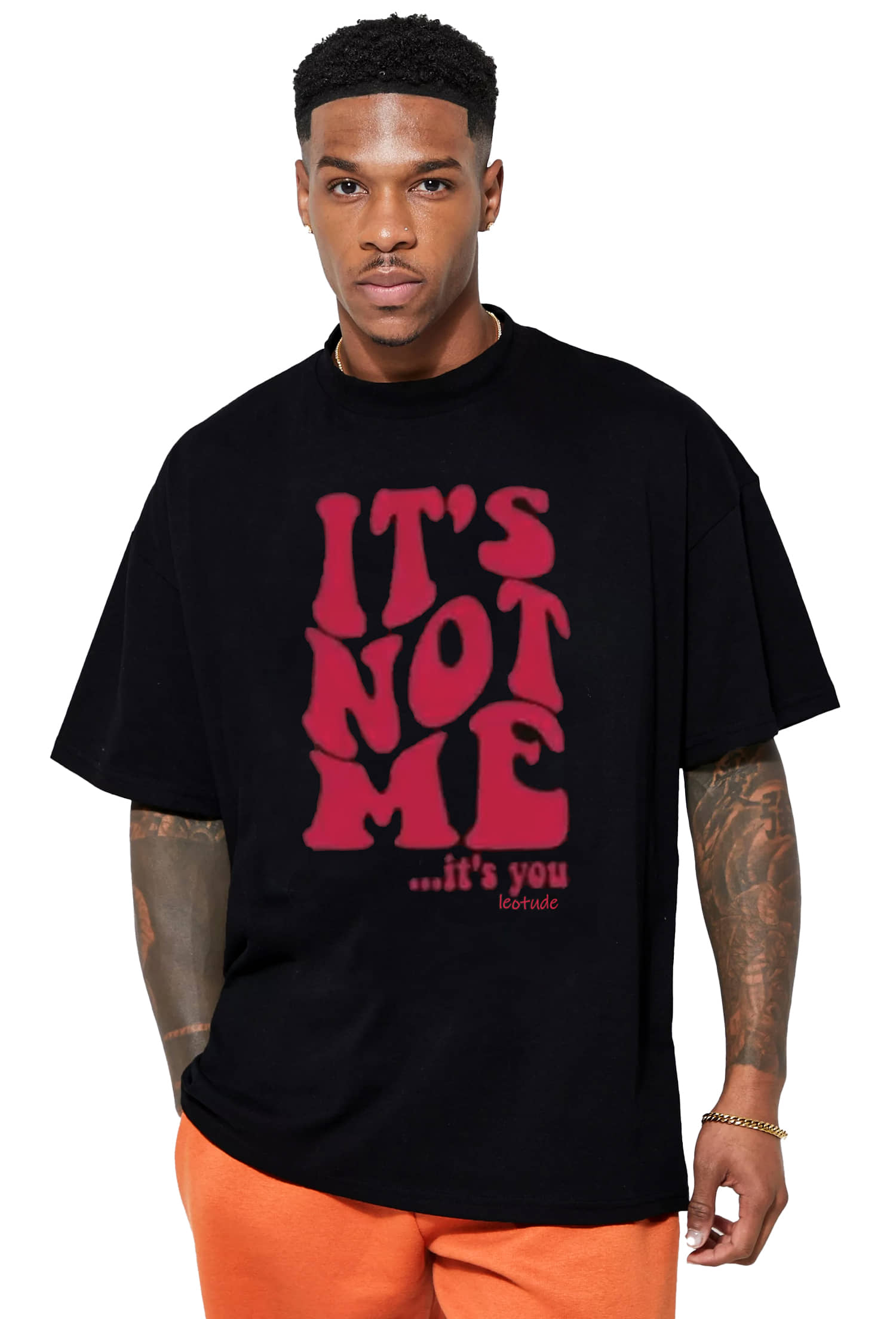 Leotude Men Cotton Blend Oversized Fit Printed T-Shirt ( Black )