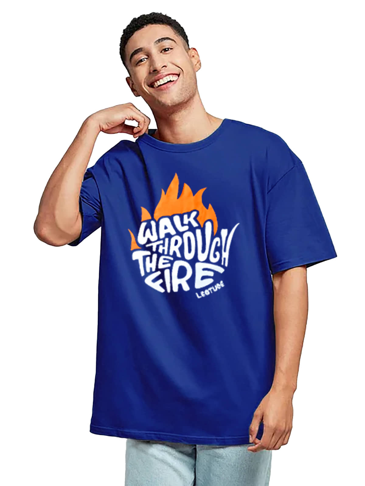 Leotude Pack of 1 Cotton Blend Oversized Fit Men's T-Shirt ( Blue )