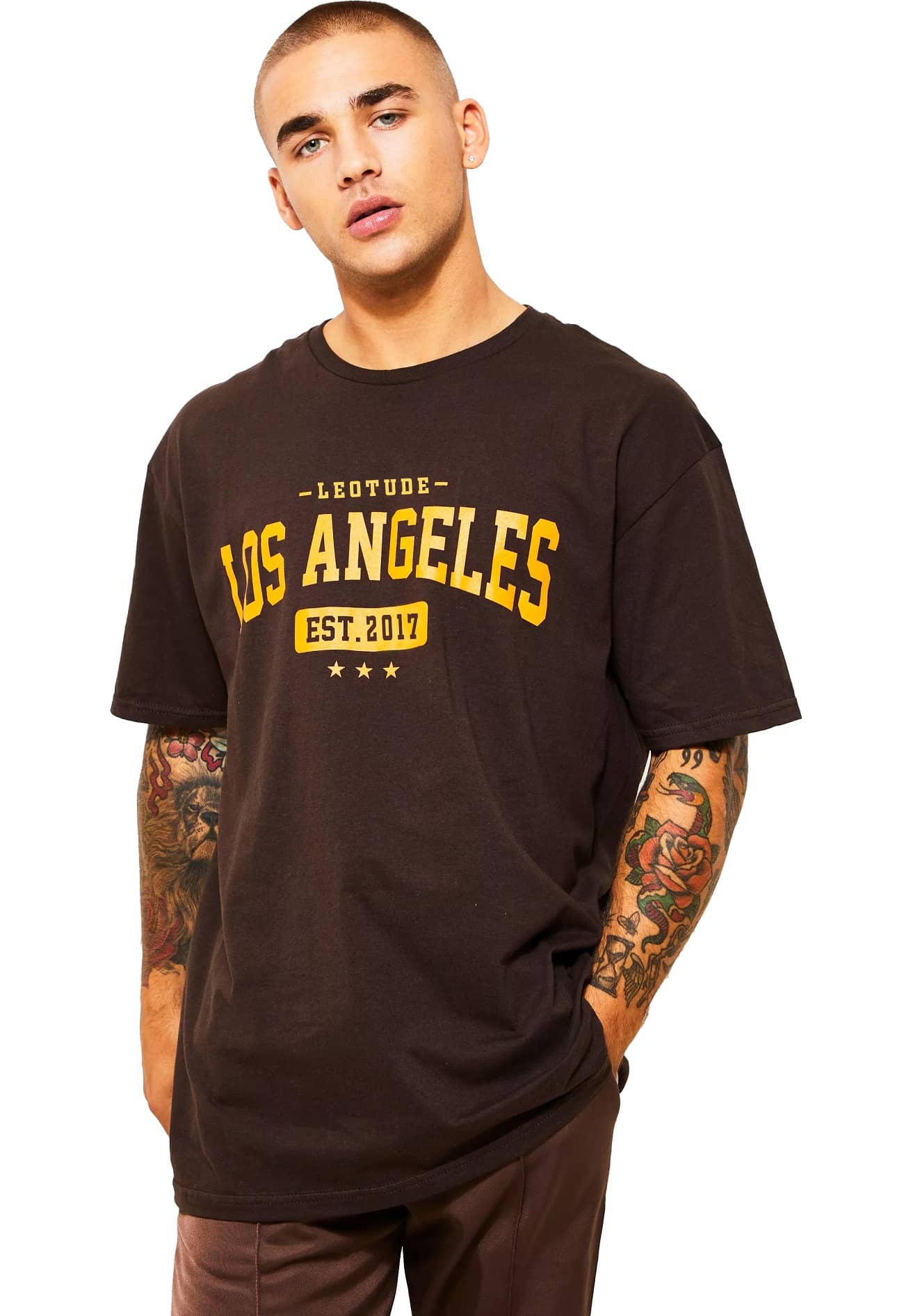 Leotude Pack of 1 Cotton Blend Oversized Fit Men's T-Shirt ( Brown )