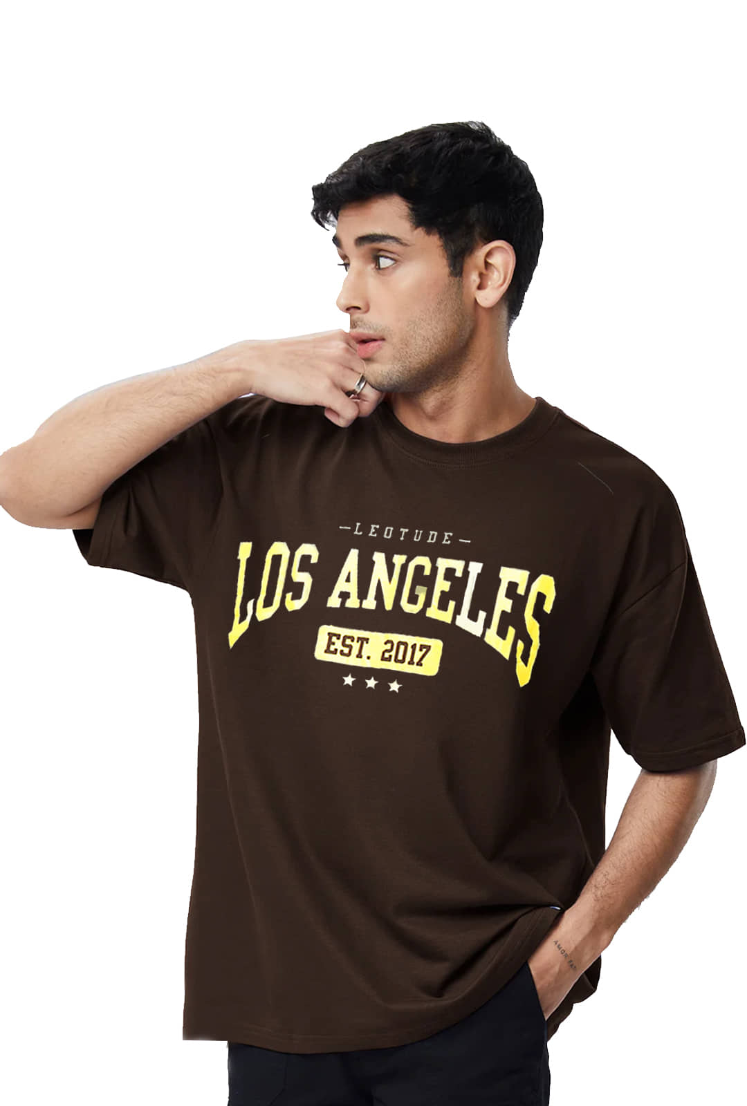 Leotude Pack of 1 Cotton Blend Oversized Fit Men's T-Shirt ( Brown )