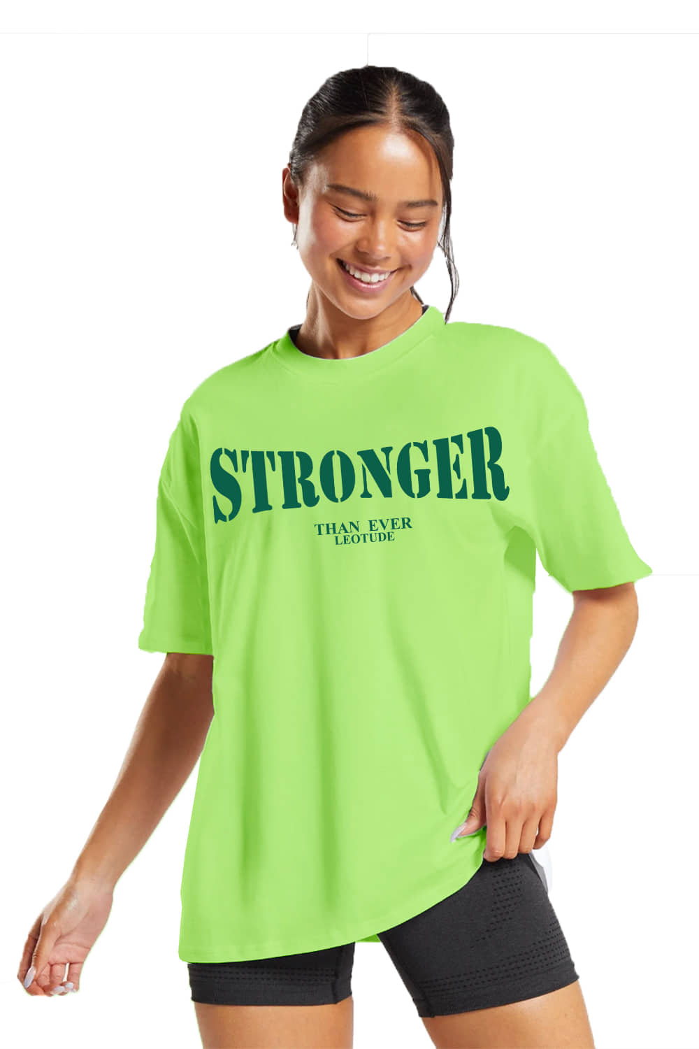 Leotude Women Cotton Blend Printed Oversized Fit Round Neck T-Shirt ( Green )