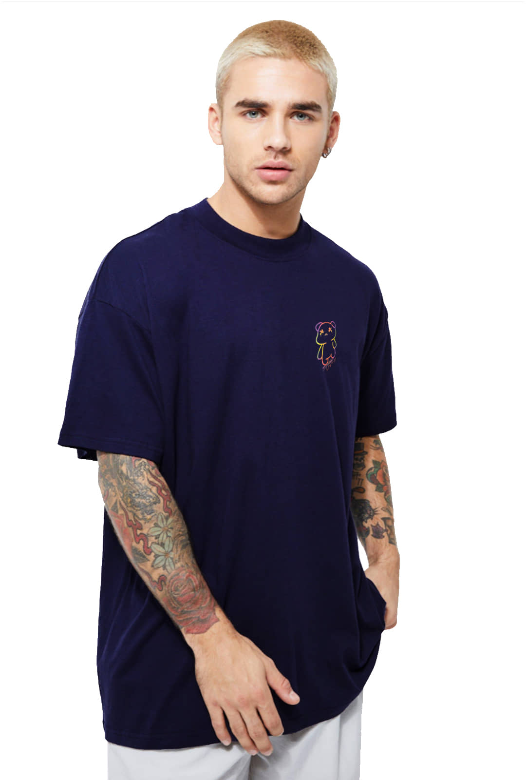 Leotude Pack of 1 Cotton Blend Oversized Fit Men's T-Shirt ( Navy )