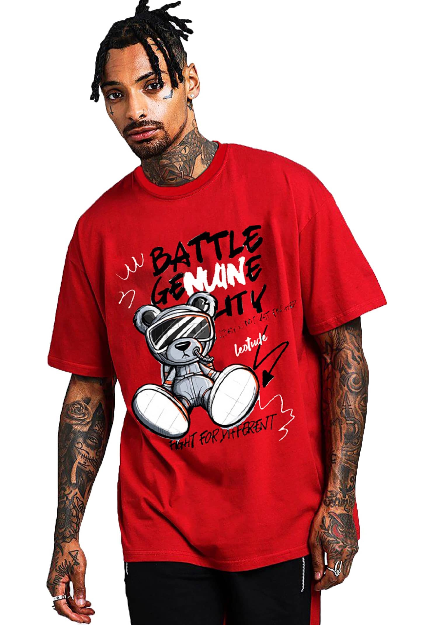 Leotude Pack of 1 Cotton Blend Oversized Fit Men's T-Shirt ( Red )