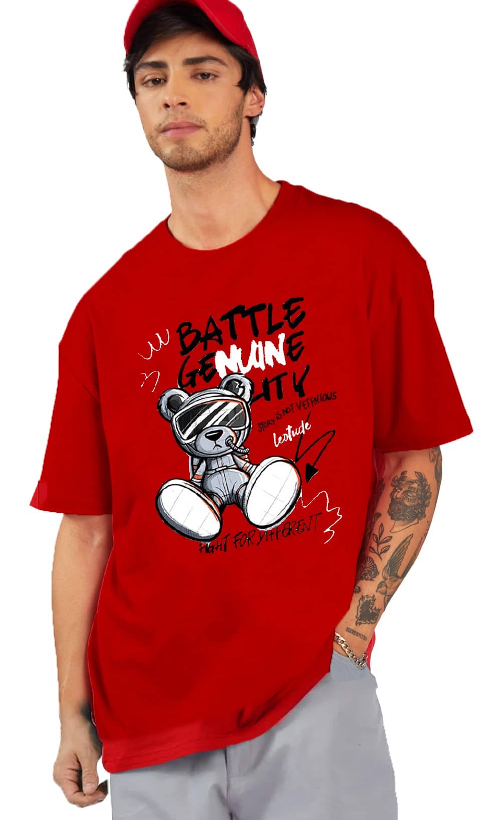 Leotude Pack of 1 Cotton Blend Oversized Fit Men's T-Shirt ( Red )