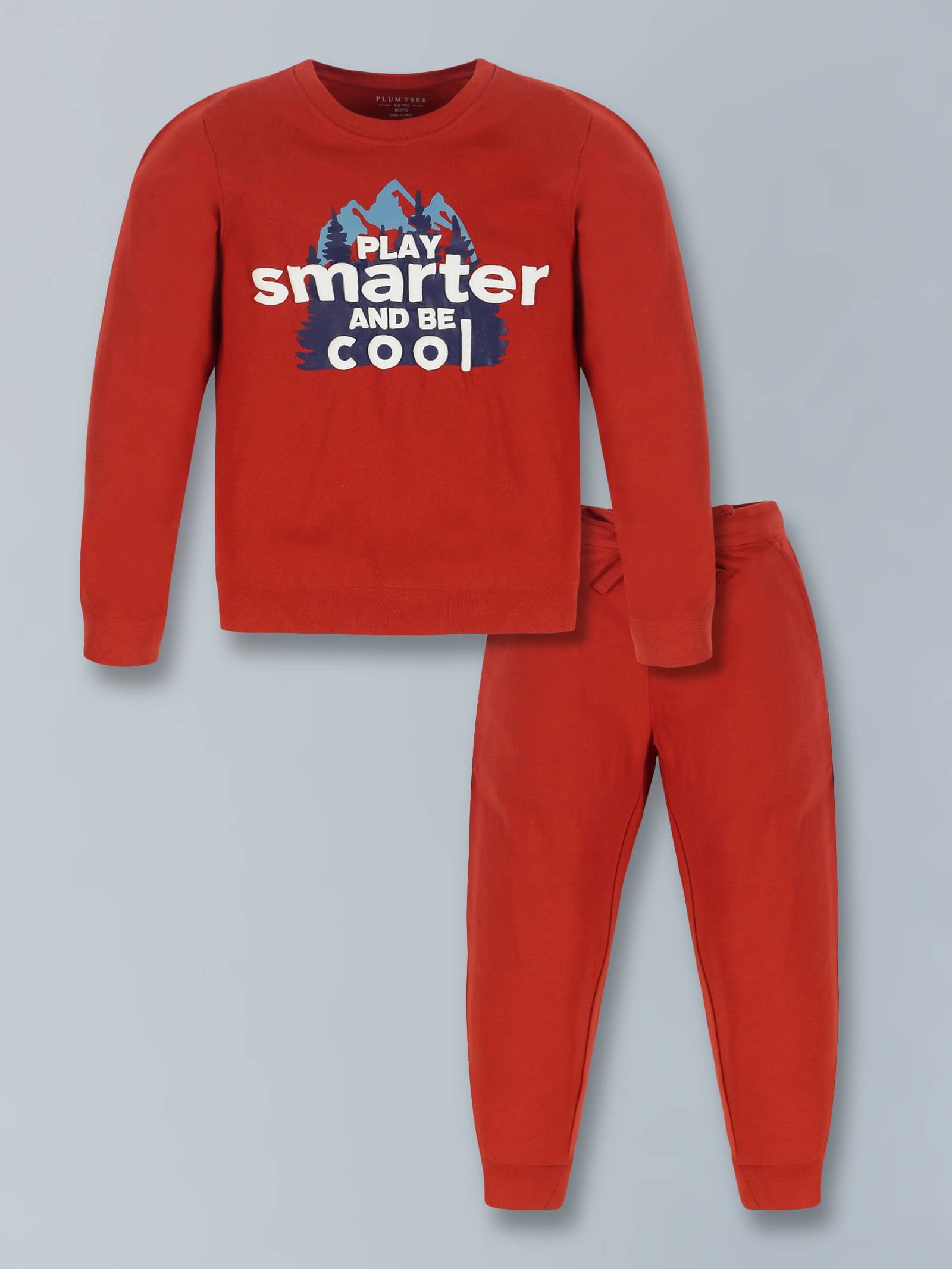     			PLUM TREE Pack of 1 Boys Cotton Blend T-Shirt & Trackpants Set ( Red )