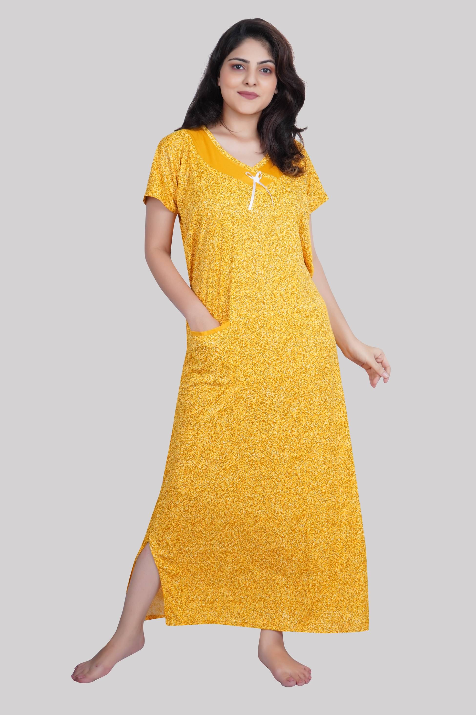     			PURSA - Mustard Satin Women's Nightwear Nighty & Night Gowns ( Pack of 1 )