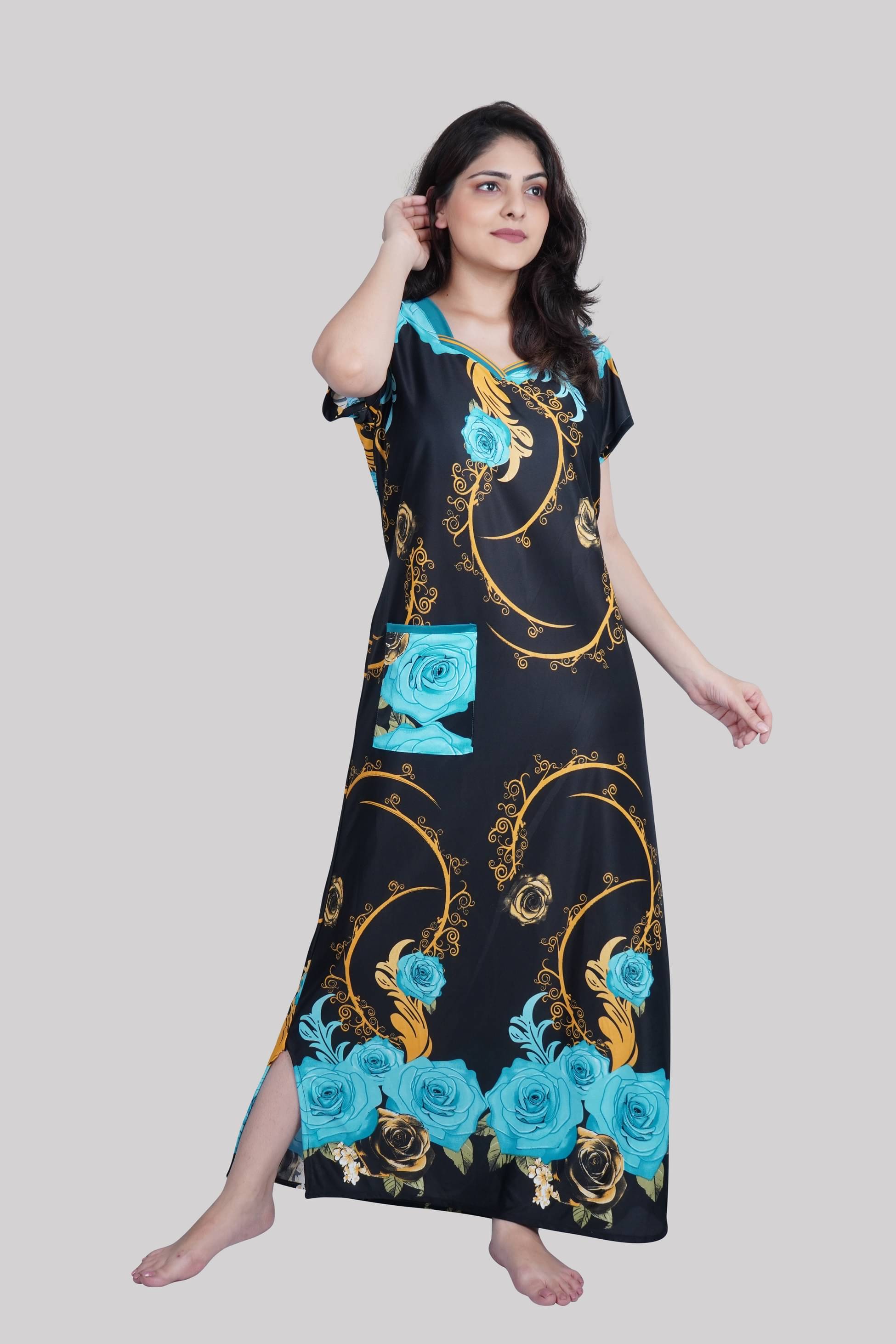 PURSA - Sea Green Satin Women's Nightwear Nighty & Night Gowns ( Pack of 1 ) PURSA - Sea Green Satin Women's Nightwear Nighty & Night Gowns ( Pack of 1 )