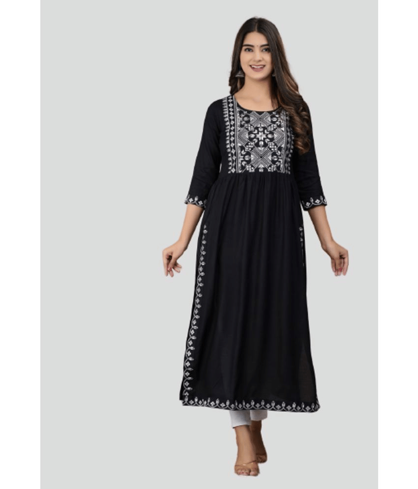ASHISH PRINT - Black Rayon Women's Nayra Kurti ( Pack of 1 ) ASHISH PRINT - Black Rayon Women's Nayra Kurti ( Pack of 1 )