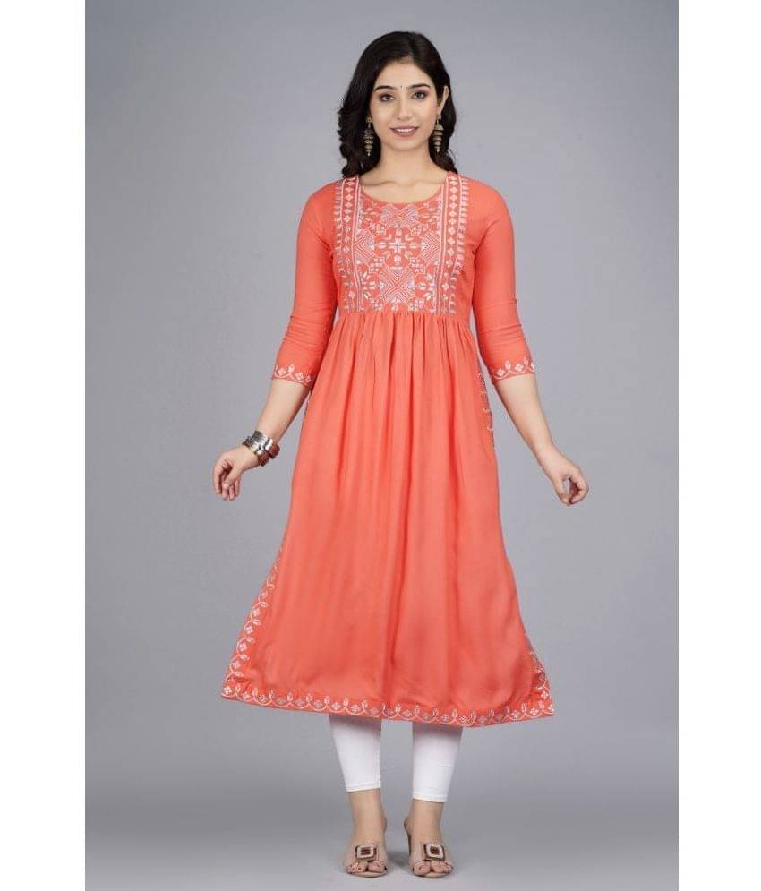     			ASHISH PRINT - Coral Rayon Women's Nayra Kurti ( Pack of 1 )