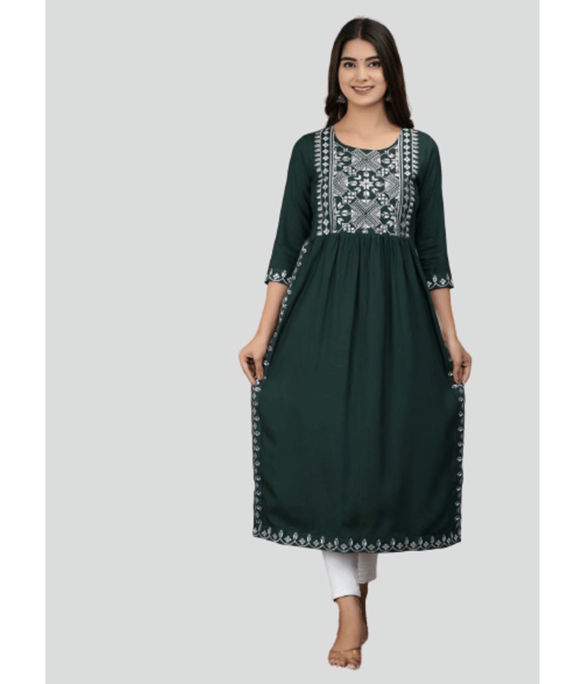 ASHISH PRINT - Green Rayon Women's Nayra Kurti ( Pack of 1 ) ASHISH PRINT - Green Rayon Women's Nayra Kurti ( Pack of 1 )