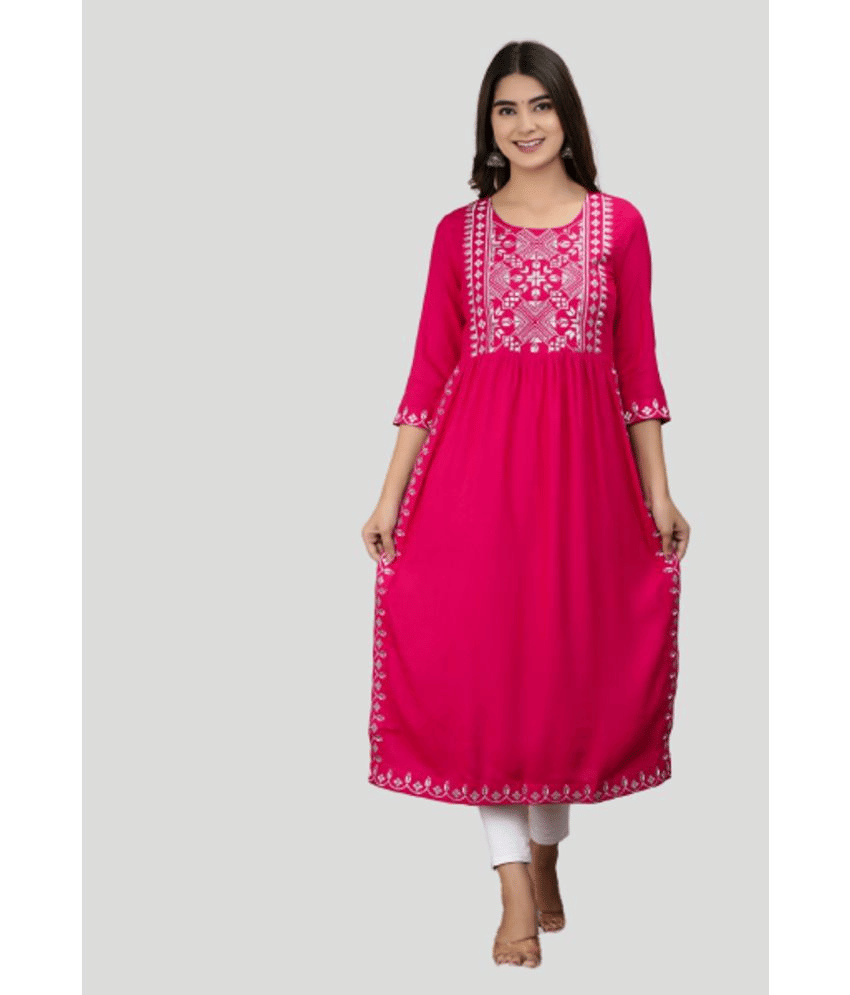 ASHISH PRINT - Pink Rayon Women's Nayra Kurti ( Pack of 1 ) ASHISH PRINT - Pink Rayon Women's Nayra Kurti ( Pack of 1 )