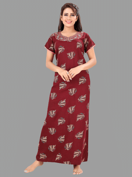     			BAILEY SELLS - Maroon Cotton Women's Nightwear Nighty & Night Gowns ( Pack of 1 )