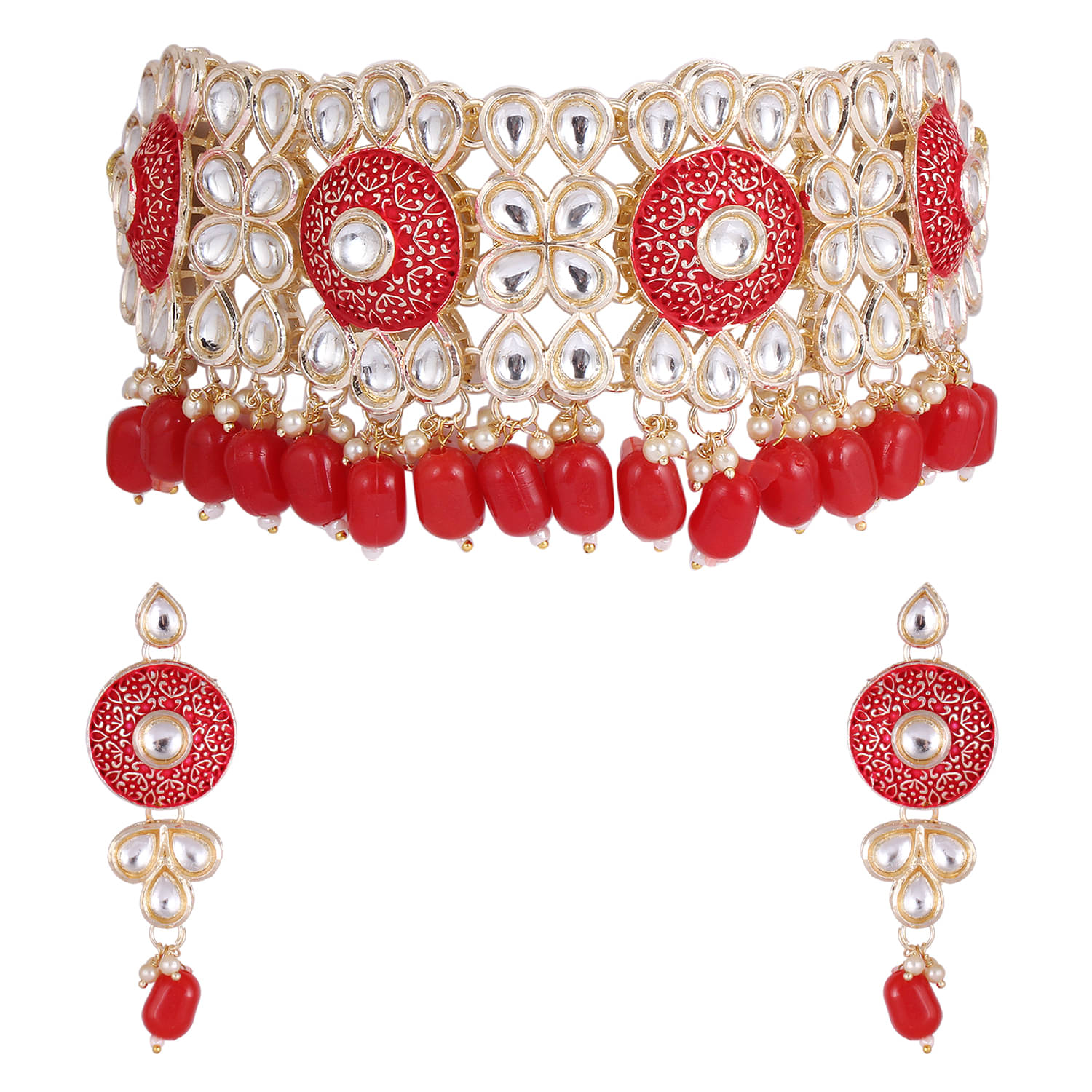     			Divisha - Red Alloy Necklace Set ( Pack of 1 )