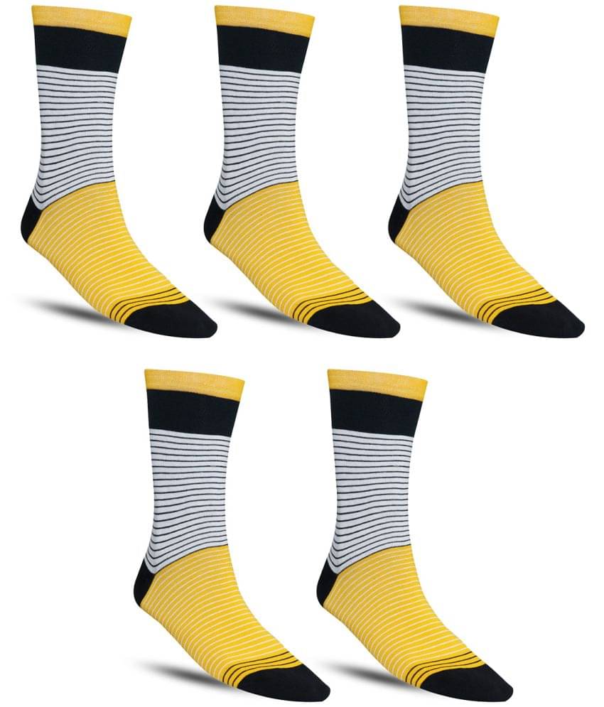 Dollar - Cotton Men's Striped Yellow Full Length Socks ( Pack of 5 )     			Dollar - Cotton Men's Striped Yellow Full Length Socks ( Pack of 5 )