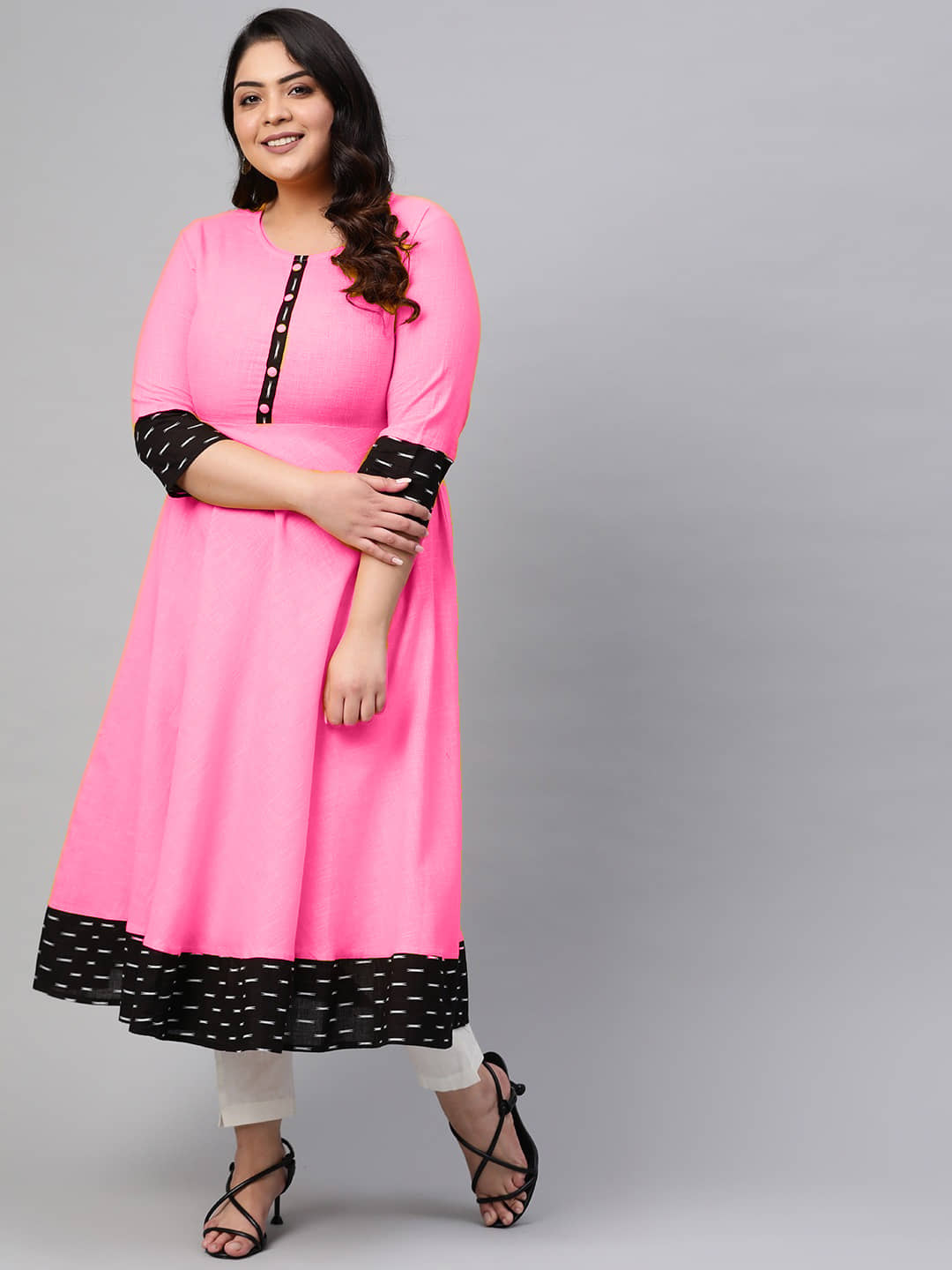 Estela - Pink Cotton Blend Women's Flared Kurti ( Pack of 1 ) - Kurtis, Tunics | Buy online on ZillyBuy