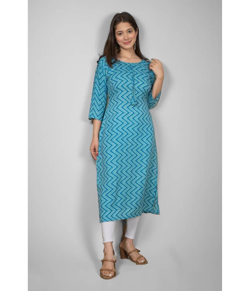 Estela - Turquoise Cotton Women's Straight Kurti ( Pack of 1 ) - Kurtis, Tunics | Buy online on ZillyBuy