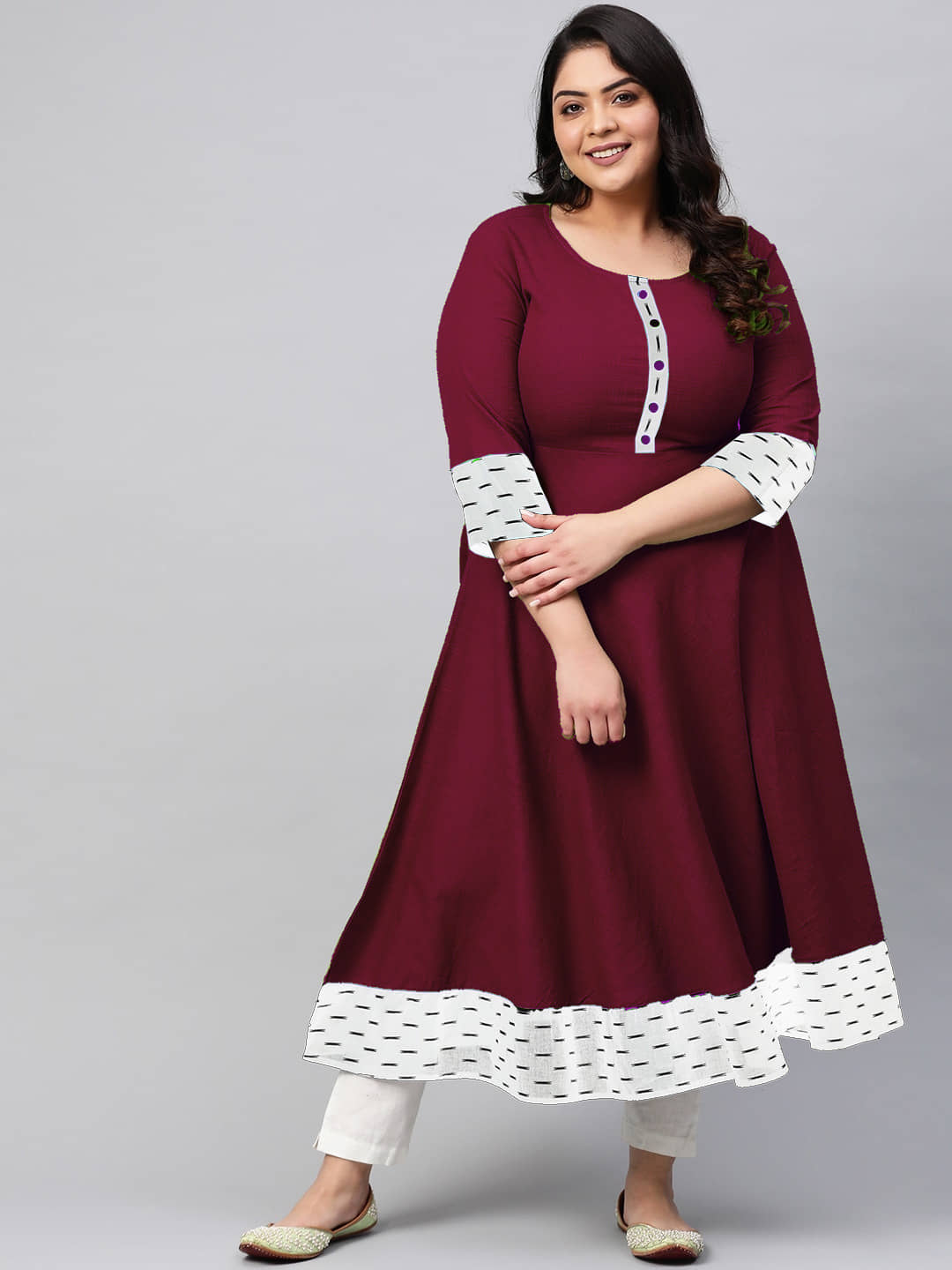 Estela - Wine Cotton Women's Anarkali Kurti ( Pack of 1 ) - Kurtis, Tunics | Buy online on ZillyBuy