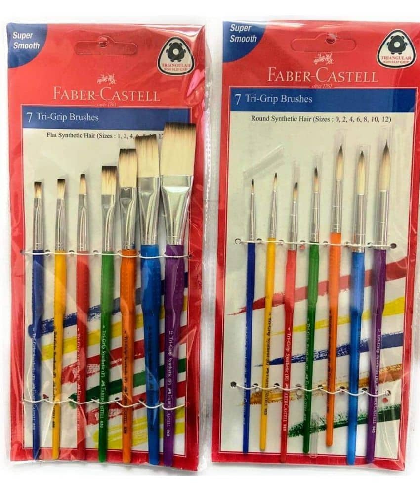 FABER CASTELL Paint Brush TRI Grip Set of 14(7 Flat +7 Round)
