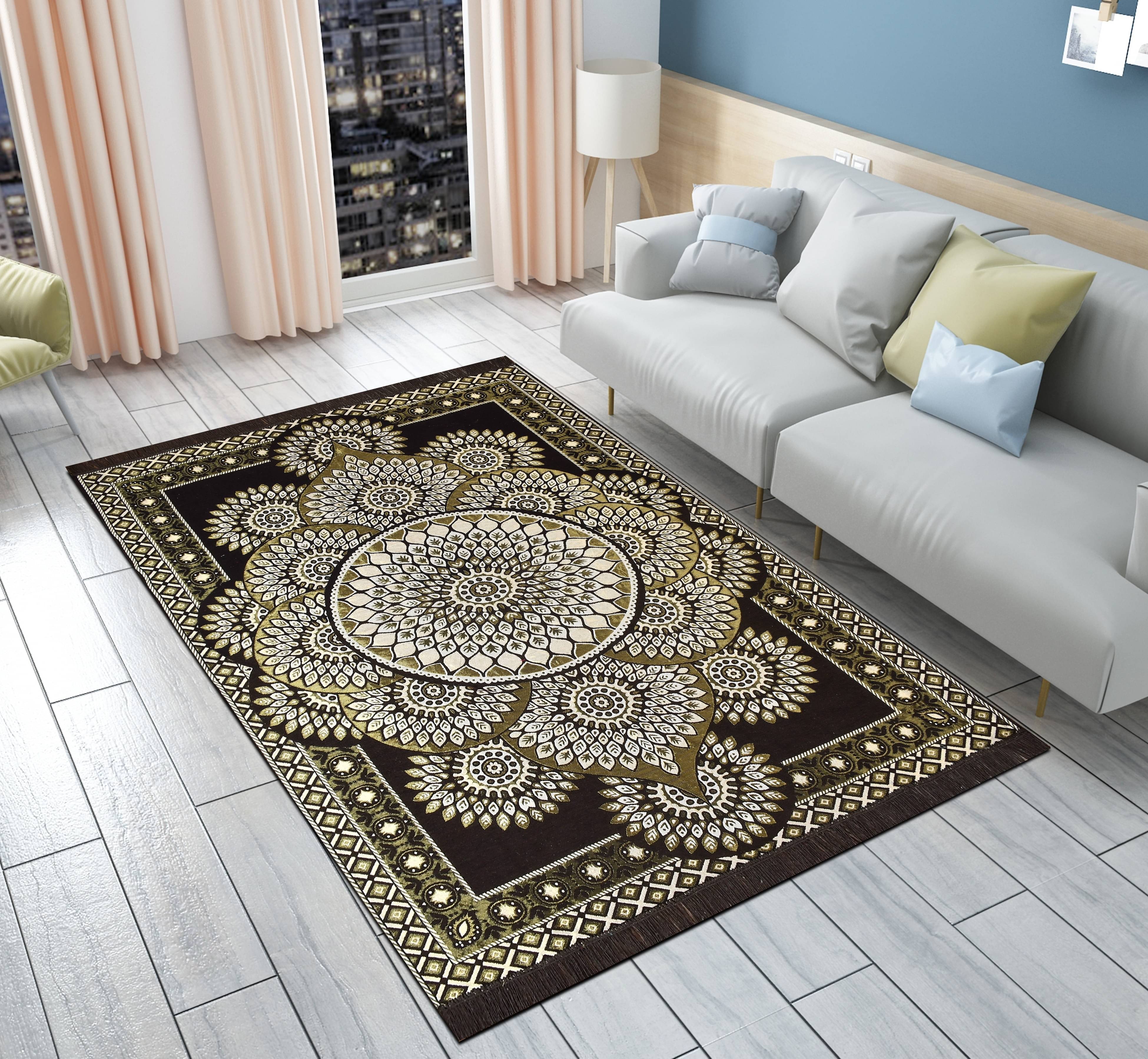     			FURNISHING HUT Brown Cotton Carpet Abstract 5x7 Ft