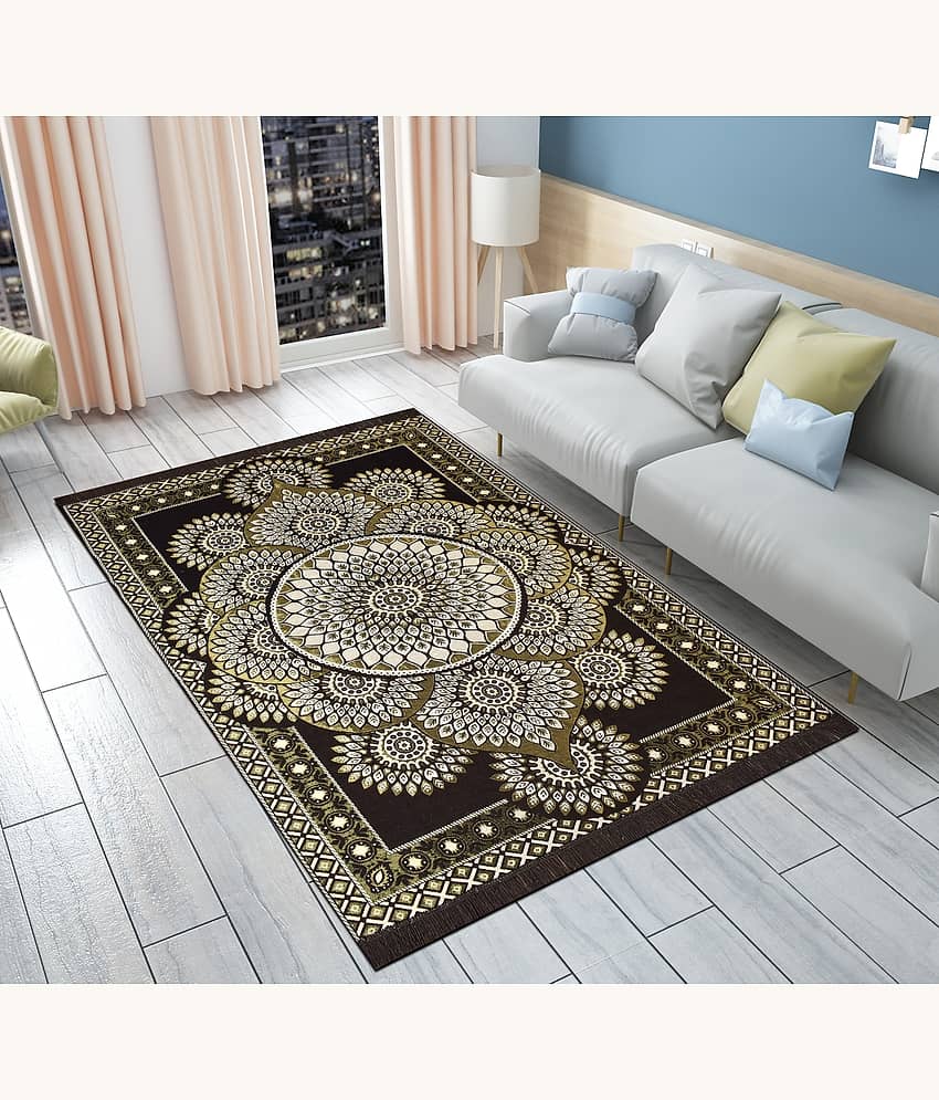 FURNISHING HUT Brown Cotton Carpet Abstract 5x7 Ft