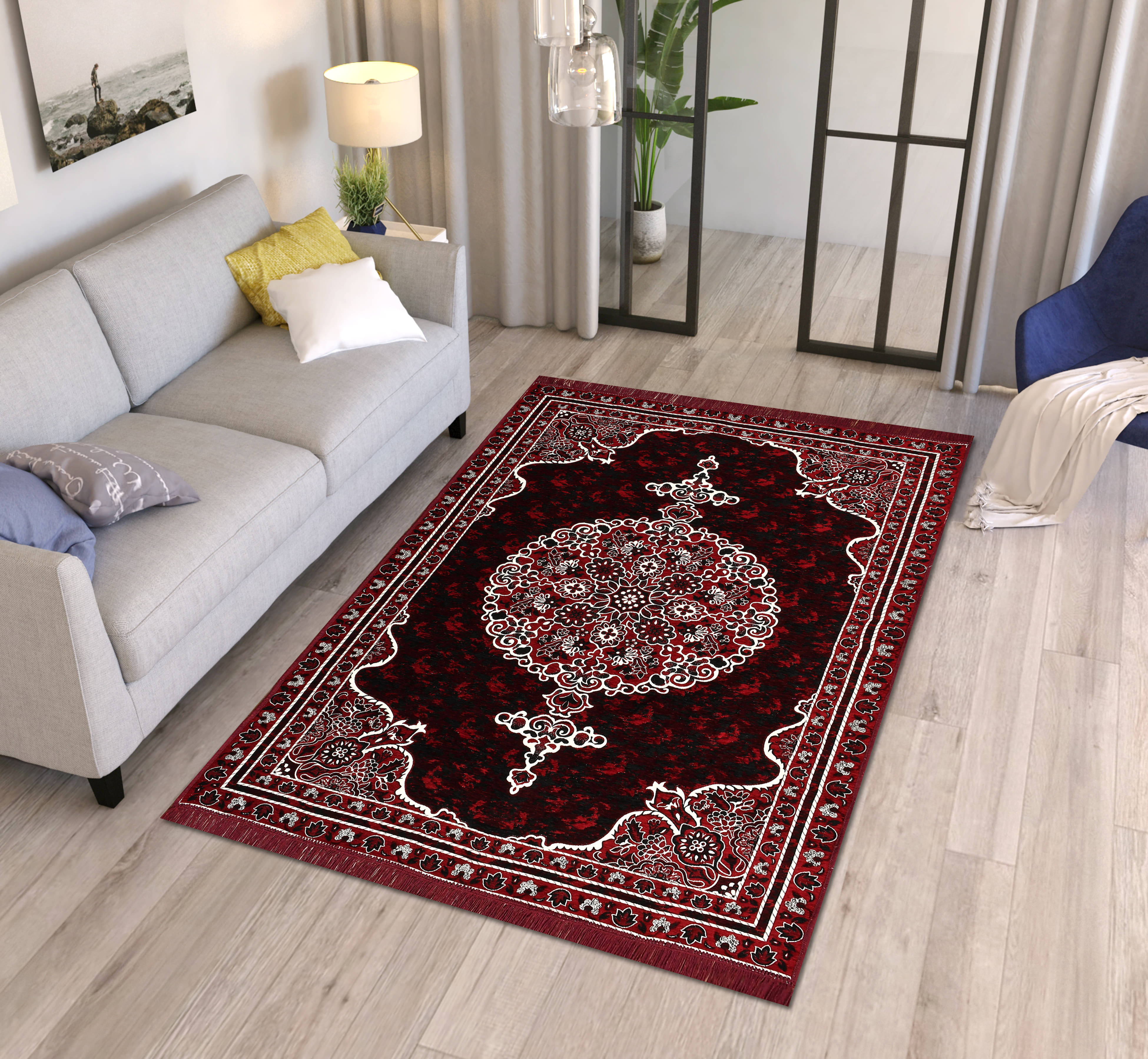 FURNISHING HUT Maroon Chenille Carpet Abstract 5x7 Ft FURNISHING HUT Maroon Chenille Carpet Abstract 5x7 Ft