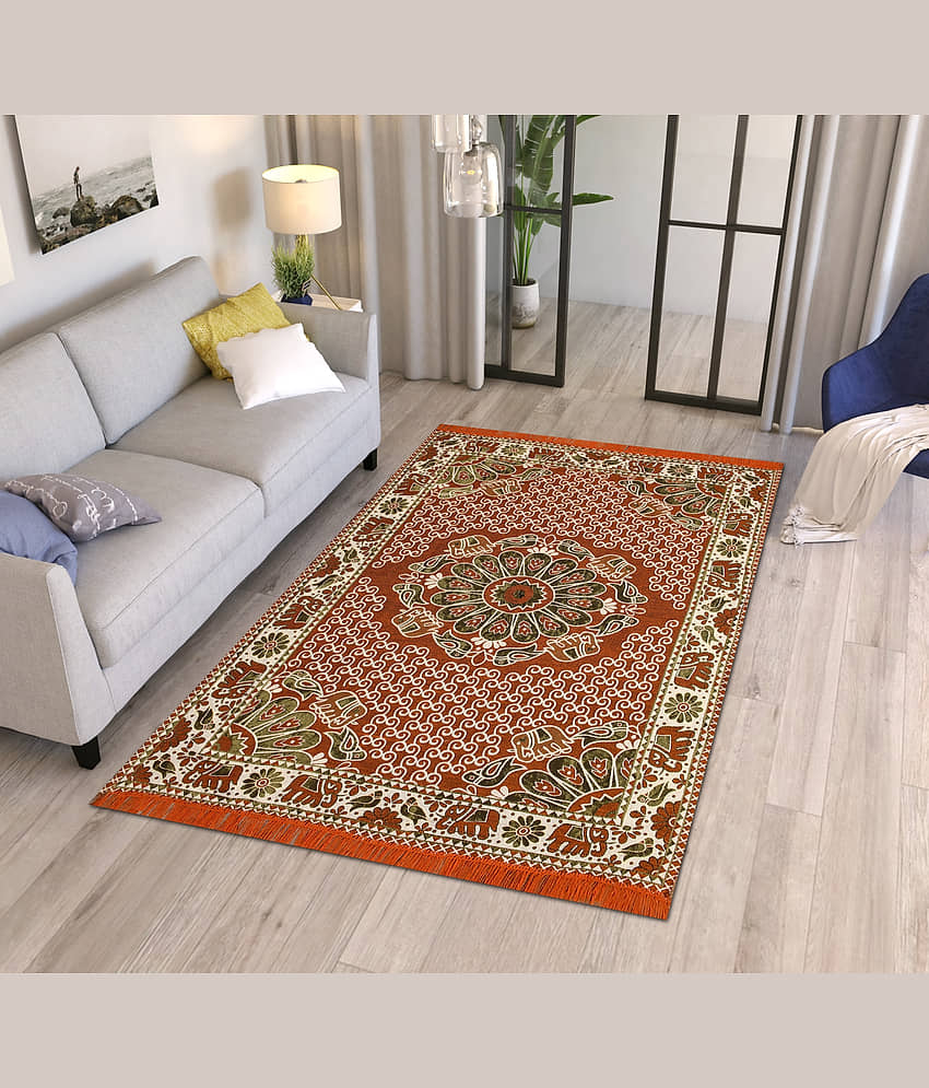 FURNISHING HUT Orange Cotton Carpet Abstract 5x7 Ft