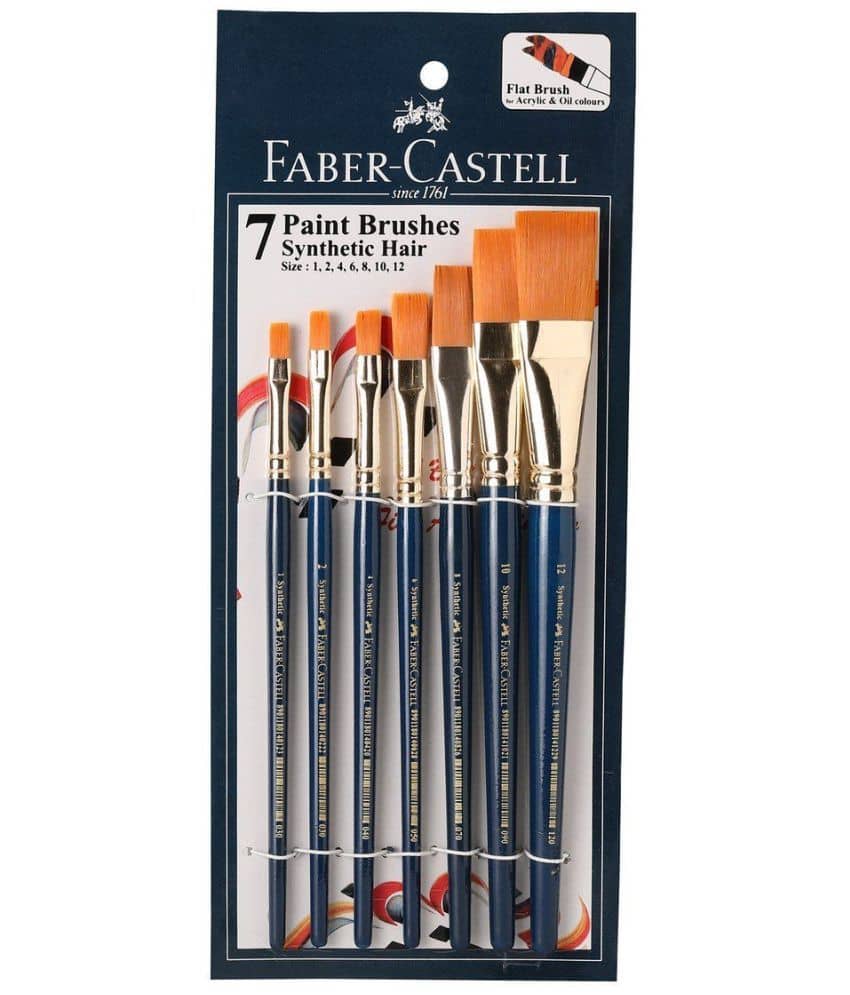 Faber-Castell Paint Brush Set - Flat, Pack of 7 (Navy Blue)