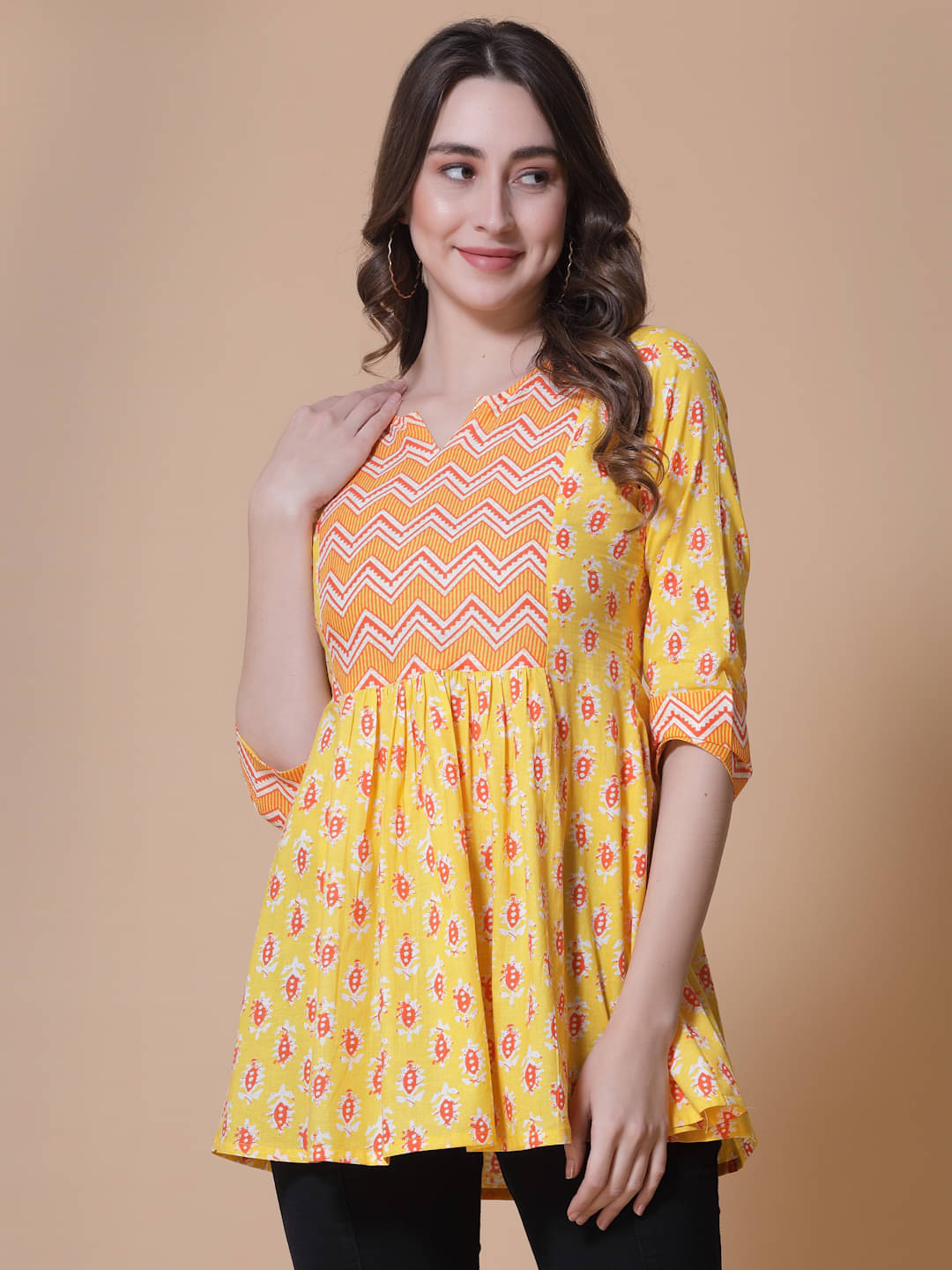GOD BLESS Women's Cotton Peplum Top ( Yellow )     			GOD BLESS Women's Cotton Peplum Top ( Yellow )
