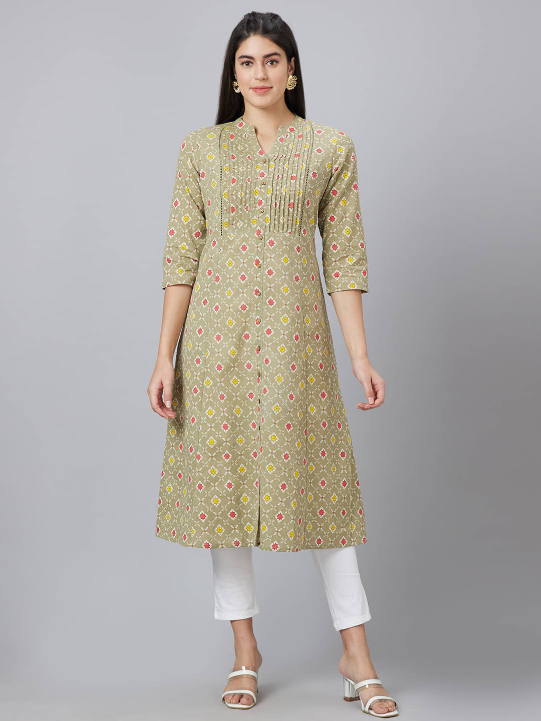     			Globus - Green Cotton Women's A-Line Kurti ( Pack of 1 )