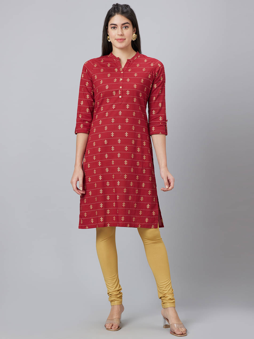    			Globus - Maroon Cotton Women's Straight Kurti ( Pack of 1 )