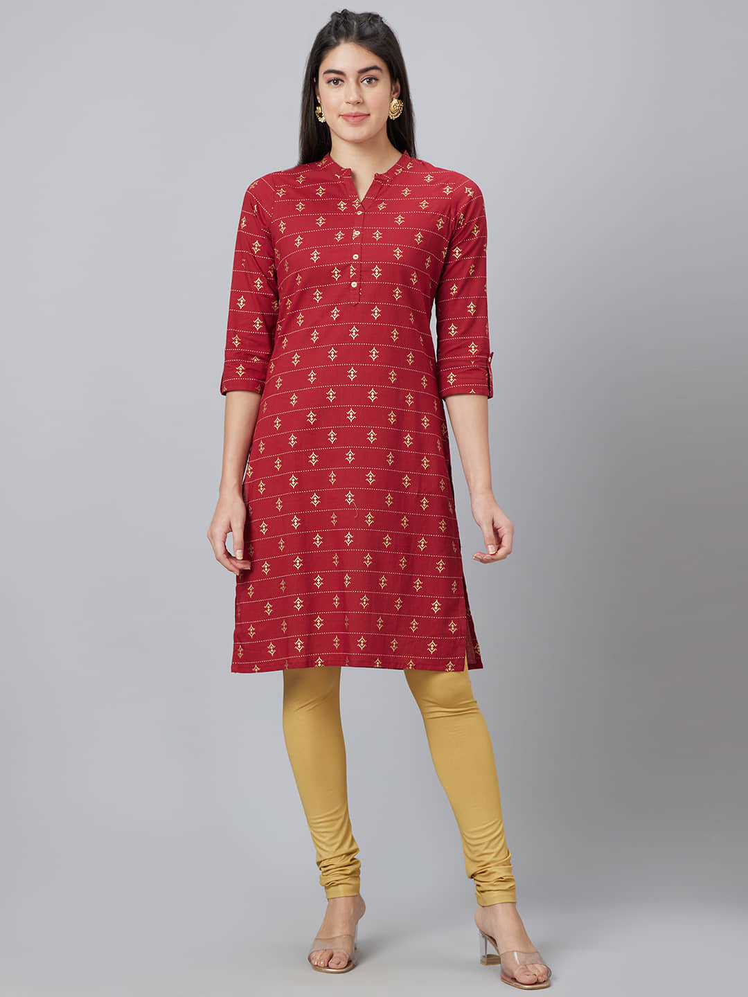 Globus - Maroon Cotton Women's Straight Kurti ( Pack of 1 ) - Kurtis, Tunics | Buy online on ZillyBuy