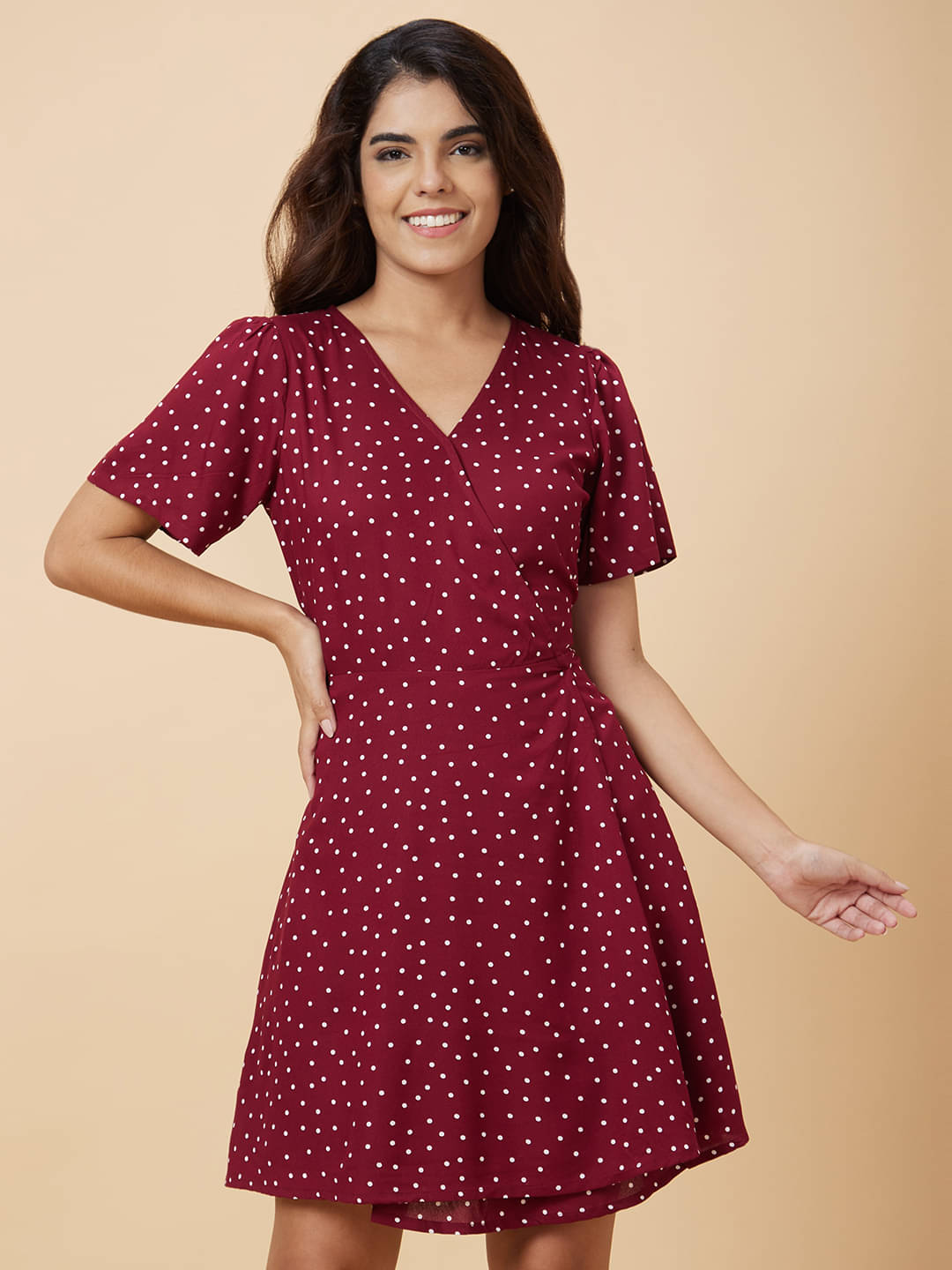     			Globus - Maroon Viscose Women's Fit & Flare Dress ( Pack of 1 )