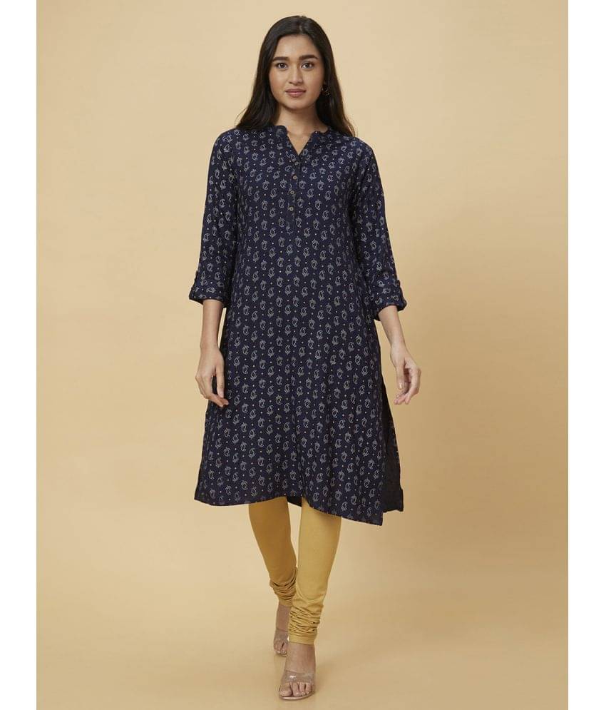 Globus - Navy Blue Viscose Women's Straight Kurti ( Pack of 1 )     			Globus - Navy Blue Viscose Women's Straight Kurti ( Pack of 1 )