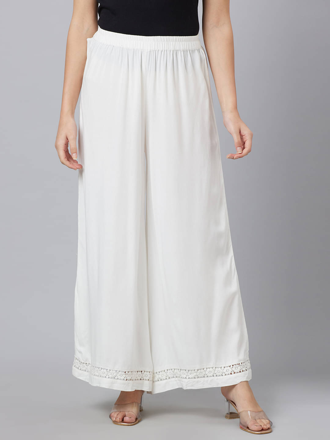 Globus - Off White Viscose Flared Women's Palazzos ( Pack of 1 ) Globus - Off White Viscose Flared Women's Palazzos ( Pack of 1 )