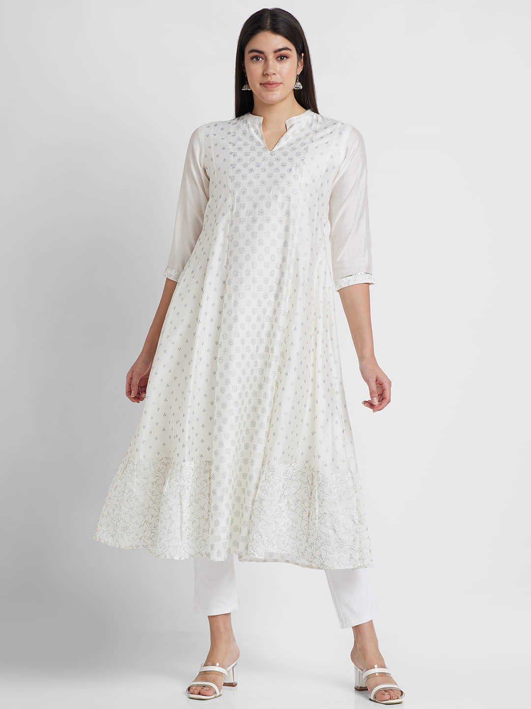 Globus - Off White Viscose Women's Anarkali Kurti ( Pack of 1 ) - Kurtis, Tunics | Buy online on ZillyBuy