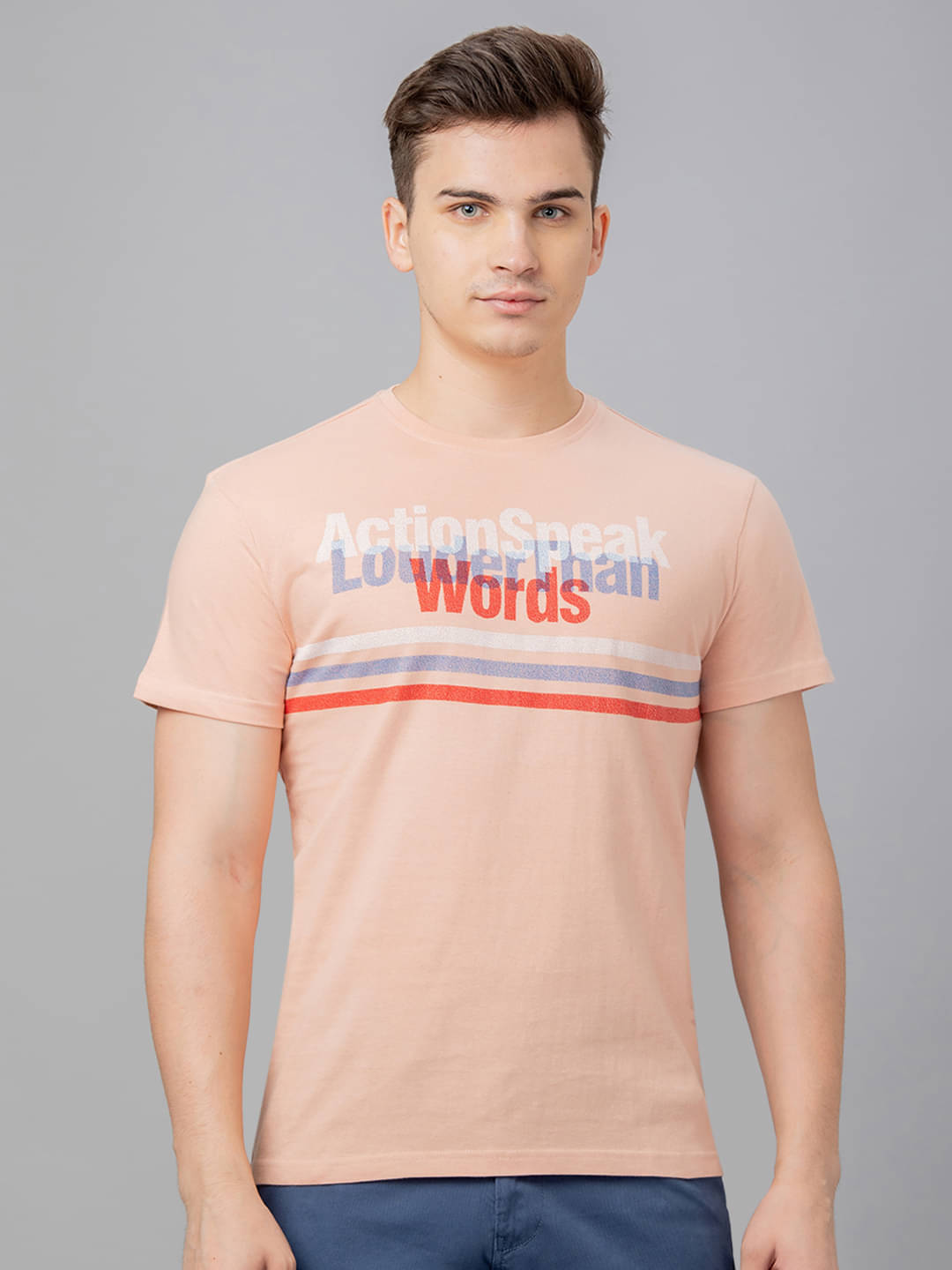 Globus - Peach Cotton Regular Fit Men's T-Shirt ( Pack of 1 ) Globus - Peach Cotton Regular Fit Men's T-Shirt ( Pack of 1 )