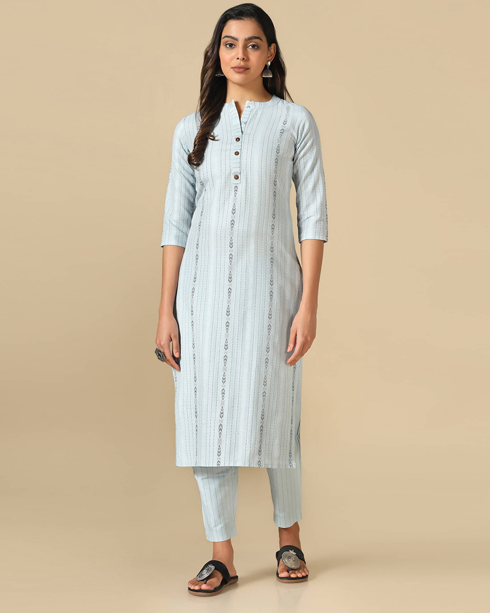     			Hritika - Blue Straight Cotton Blend Women's Stitched Salwar Suit ( Pack of 1 )