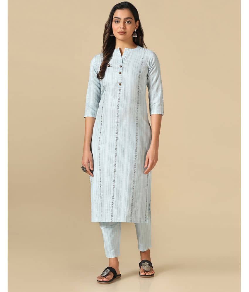Hritika - Blue Straight Cotton Blend Women's Stitched Salwar Suit ( Pack of 1 )