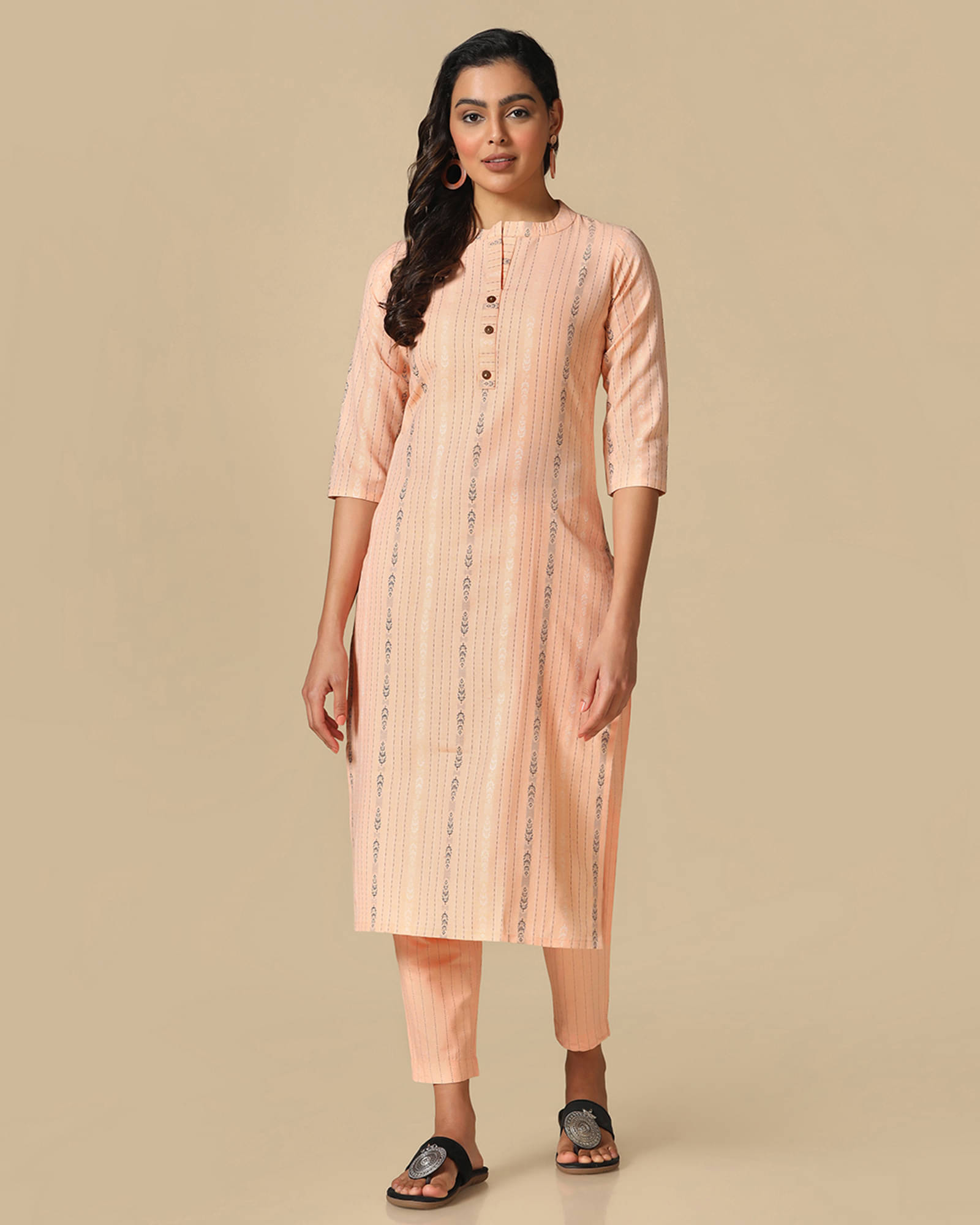 Hritika - Peach Straight Cotton Blend Women's Stitched Salwar Suit ( Pack of 1 ) Hritika - Peach Straight Cotton Blend Women's Stitched Salwar Suit ( Pack of 1 )