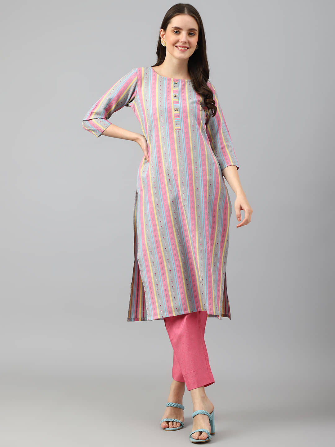 Hritika - Pink Straight Cotton Blend Women's Stitched Salwar Suit ( Pack of 1 )