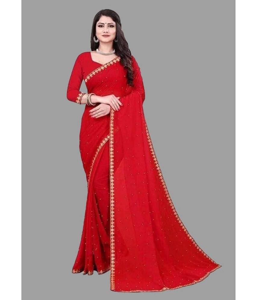 JULEE Lycra Embroidered Saree With Unstitched Blouse Piece ( Red ) JULEE Lycra Embroidered Saree With Unstitched Blouse Piece ( Red )