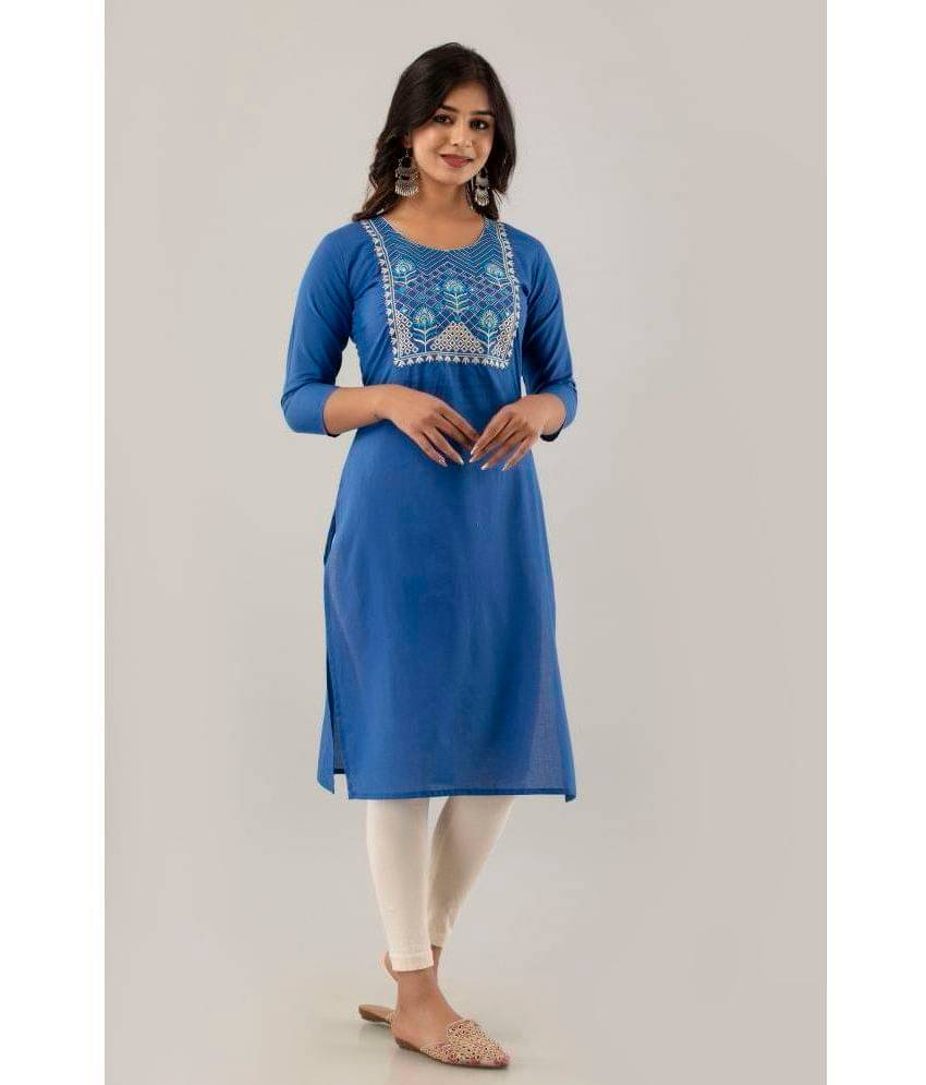     			KSHARAA - Light Blue Cotton Women's Straight Kurti ( Pack of 1 )