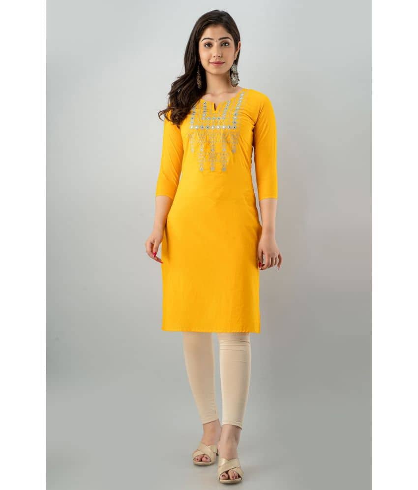 KSHARAA - Yellow Cotton Women's Straight Kurti ( Pack of 1 ) - Kurtis, Tunics | Buy online on ZillyBuy