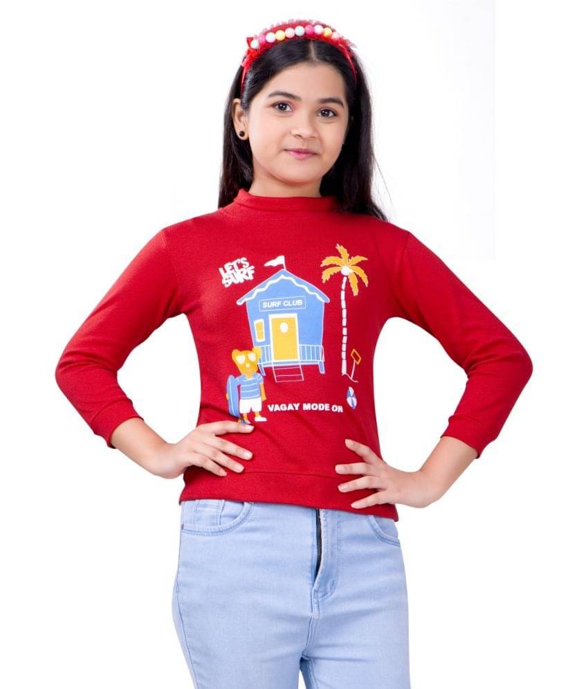    			Little Funky Single Girls Cotton Blend Pullover ( Red )