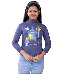 Little Funky Single Girls Cotton Blend Pullover ( Gray )