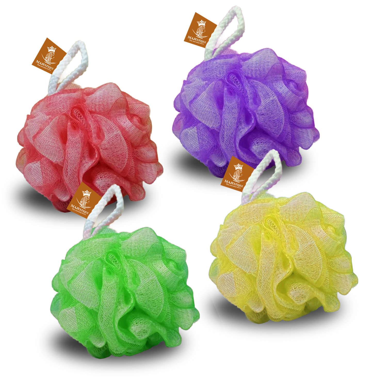     			Majestique 4Pcs Bath Loofah Soft Mesh Exfoliating Back Scrubber Body Shower Sponge