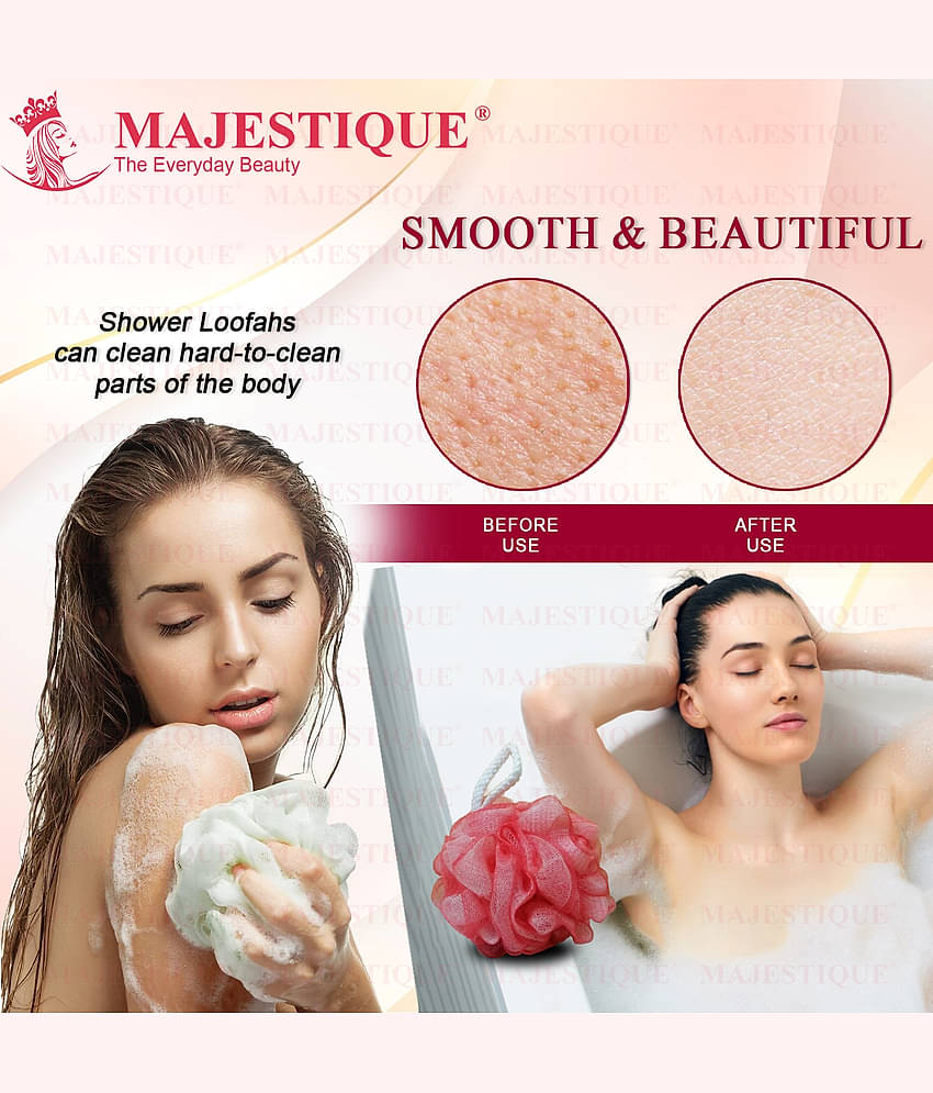 Majestique 4Pcs Bath Loofah Soft Mesh Exfoliating Back Scrubber Body Shower Sponge