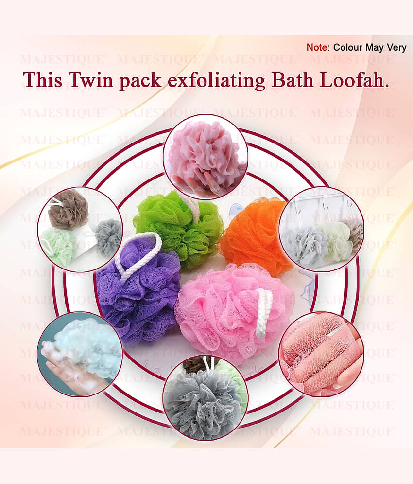Majestique 4Pcs Bath Loofah Soft Mesh Exfoliating Back Scrubber Body Shower Sponge