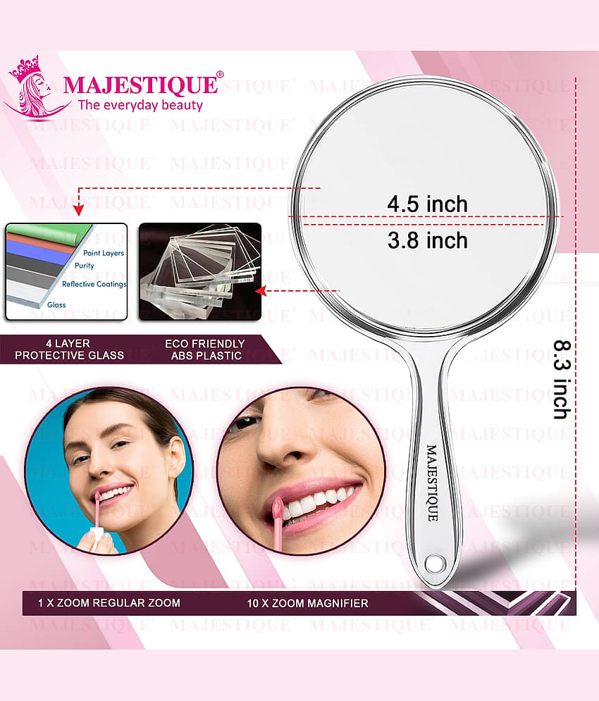 Majestique Dual Side Large Mirror 1X/10X Magnifying Mirror Perfect for Makeup - 1 Pcs Multicolor